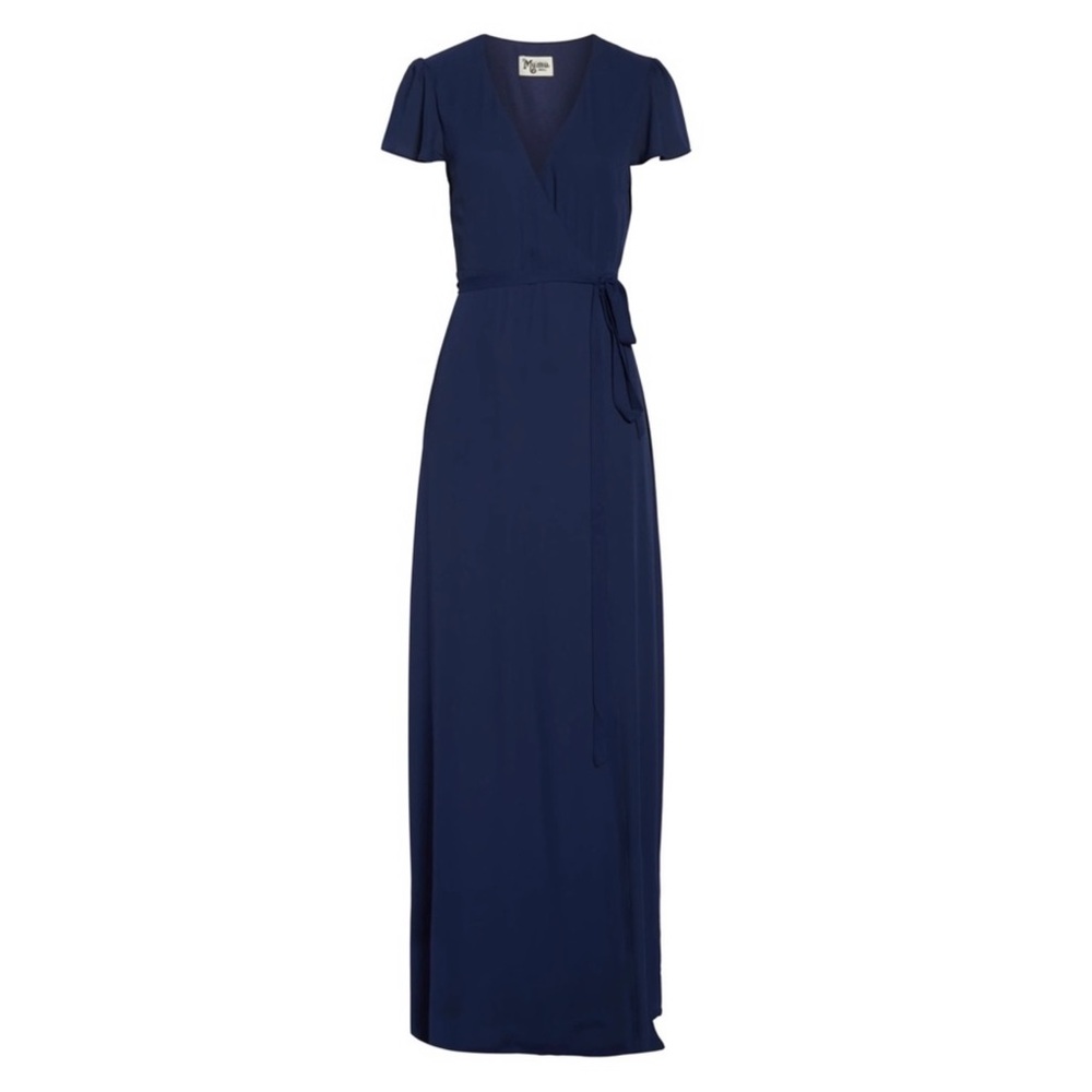 SHOW ME YOUR MUMU NAVY SHORT SLEEVE WRAP MAXI DRESS - Picture 9 of 9